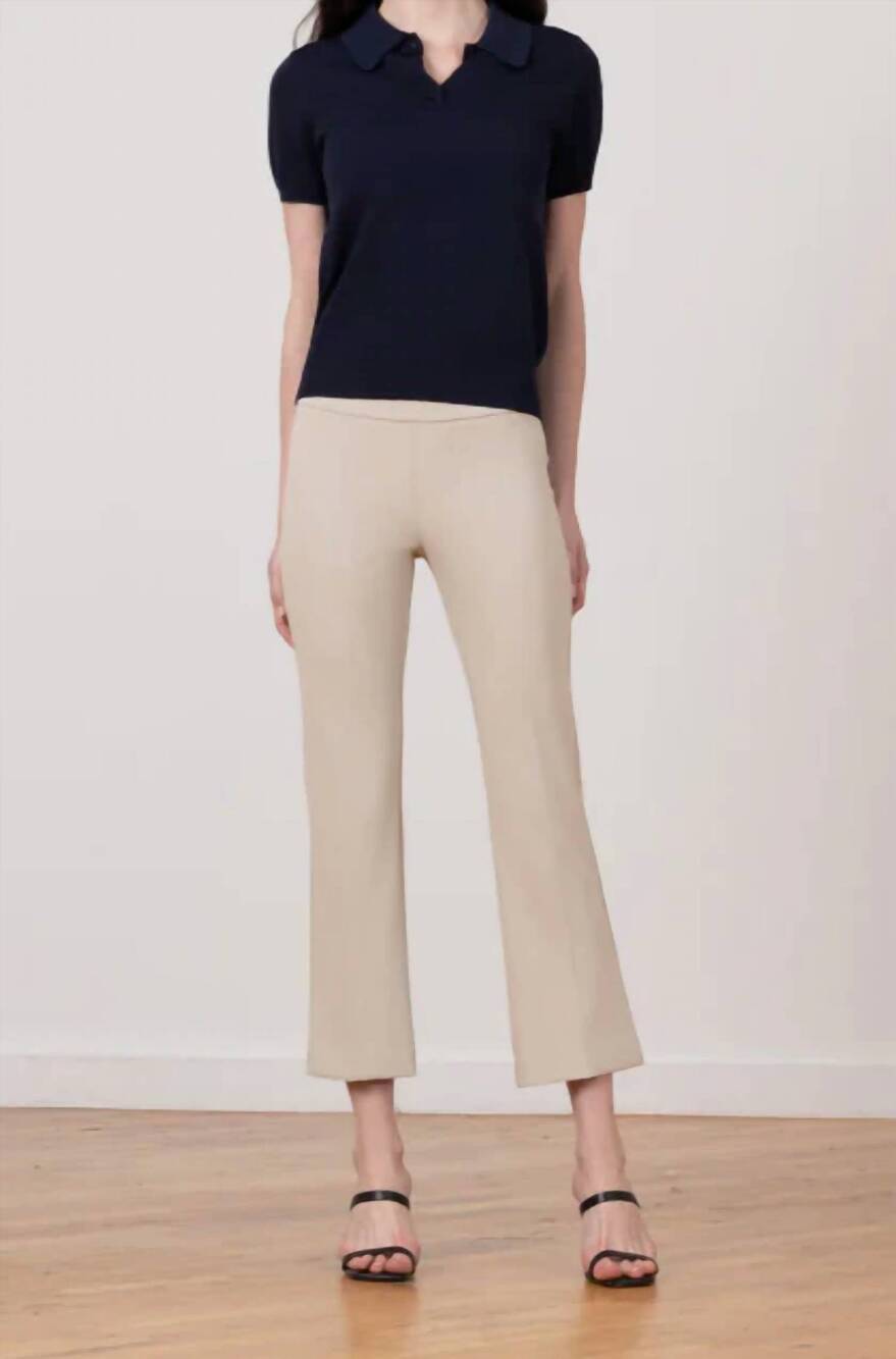 NEW AVENUE MONTAIGNE needle line cropped flare cut pant in cafe latte